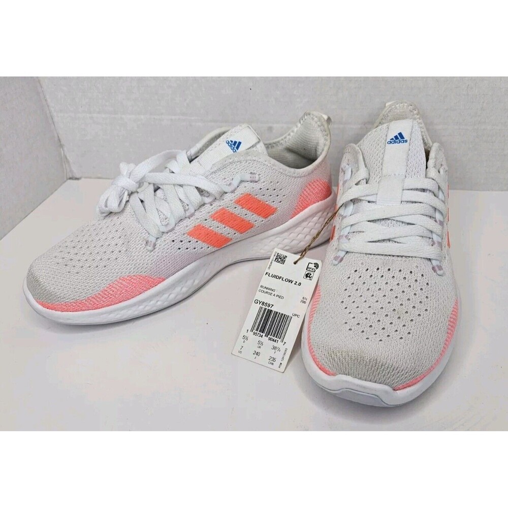Adidas Women's White/Orange Sneaker Fluid Flow 2.0 Running Size 7 US Lightweight